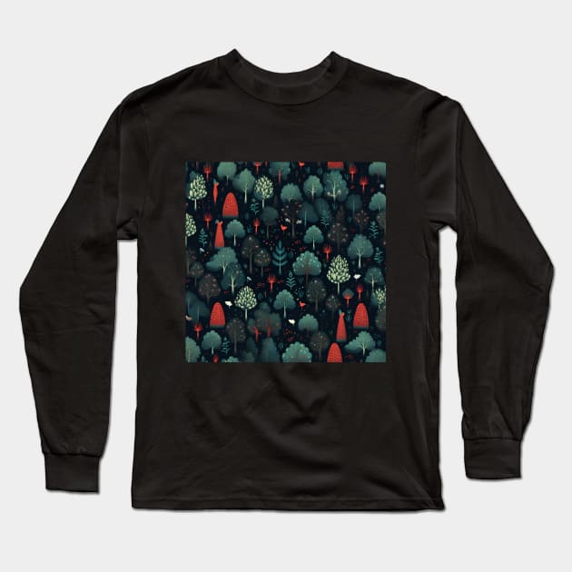 pattern with trees in a dark forest, botanical texture Long Sleeve T-Shirt by in leggings